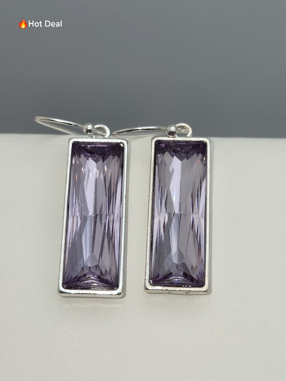 ✨2/$10✨ Joe Fresh Lilac Purple Rectangular Crystal Drop Earrings Silver Tone